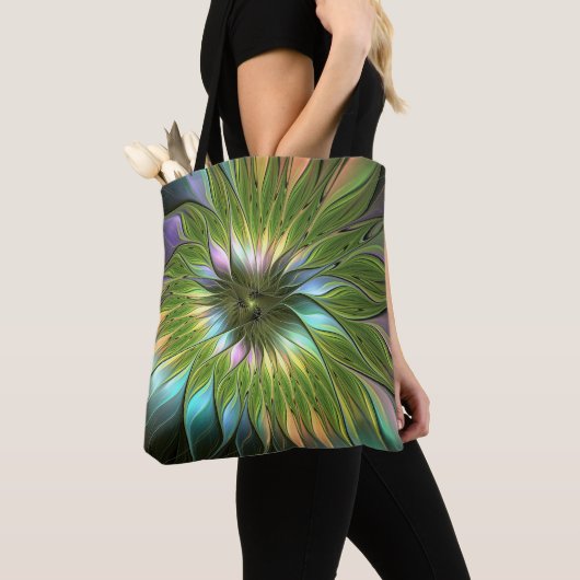 Tote Bag Art Fractal Fleur Imaginaire Coloré Lumineux (De près)