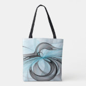Tote Bag Art fractal moderne gris anthracite abstrait bleu (Dos)