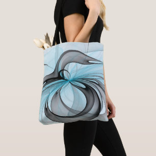 Tote Bag Art fractal moderne gris anthracite abstrait bleu