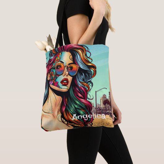 Tote Bag Art fracturé | Femme Abstraite à la plage (De près)