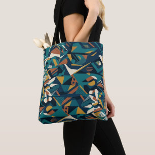 Tote Bag Art géométrique abstrait moderne - Orange sarcelle