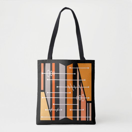 Tote Bag Art géométrique atomique Abstrait noir orange (Devant)