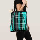 Tote Bag Art géométrique atomique Abstrait Turquoise noir (De près)