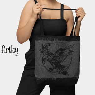 Tote Bag Art gothique de tatouage noir et gris Grunge Raven