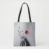 Tote Bag Art gris Fleur Rouge (Devant)