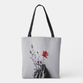 Tote Bag Art gris Fleur Rouge (Dos)
