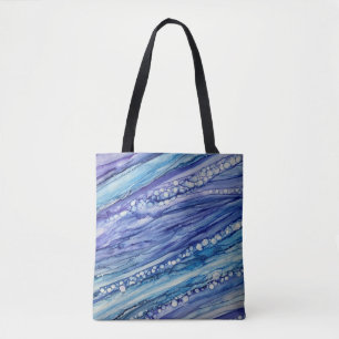 Tote Bag Art Liquide Abstrait Violet, Sarcelle et Bleu