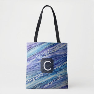 Tote Bag Art Liquide Abstrait Violet, Sarcelle et Bleu