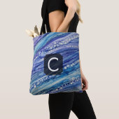 Tote Bag Art Liquide Abstrait Violet, Sarcelle et Bleu (De près)