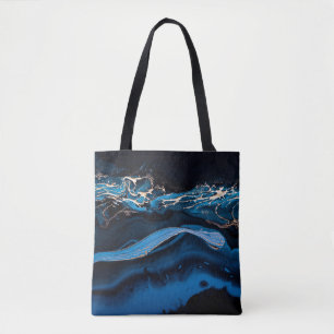 Tote Bag Art liquide. Or métallique liquide en bleu abstrai