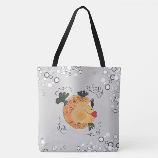 Tote Bag Art lunatique et adorable de poissons dans Teal (Devant)