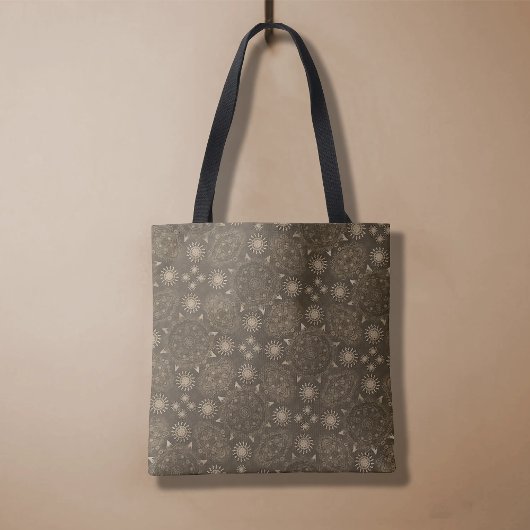 Tote Bag Art mandala moderne des ours dorés sépia hexagone