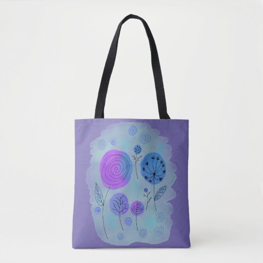 Tote Bag Art moderne Abstrait à fleurs violet (Devant)