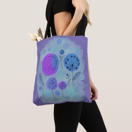 Tote Bag Art moderne Abstrait à fleurs violet (De près)
