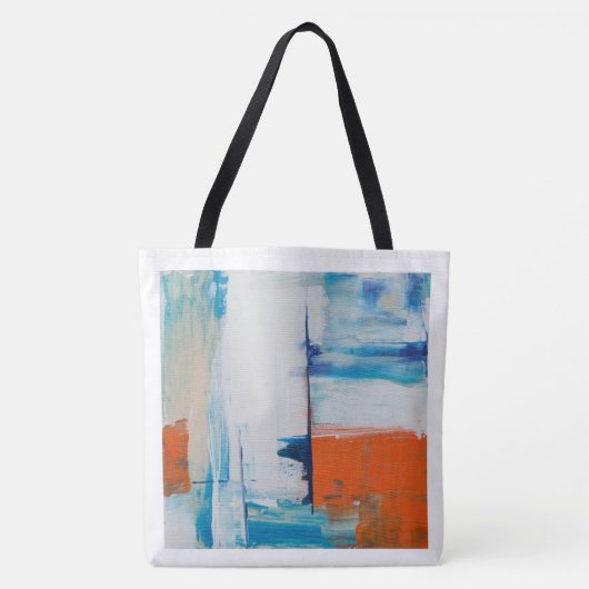 Tote Bag Art Moderne Abstrait Bleu et Orange (Devant)