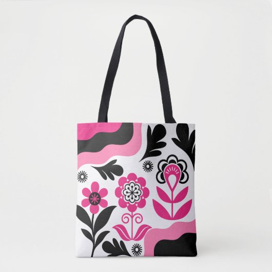 Tote Bag Art mural fleur rose abstrait bohème (Devant)