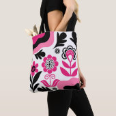 Tote Bag Art mural fleur rose abstrait bohème (De près)