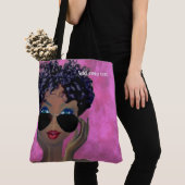 Tote Bag Art noir de sororité rose (De près)