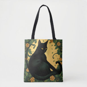 Tote Bag Art nouveau coloré Art Nouveau Chat noir Motif