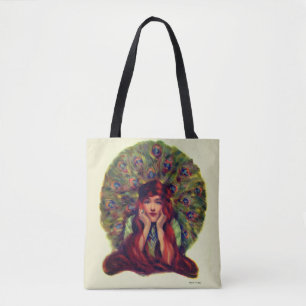 Tote Bag Art nouveau déco élégante femme paon plumes