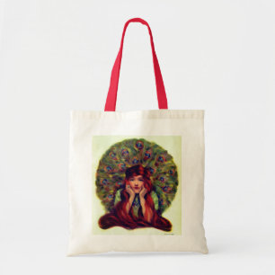 Tote Bag Art nouveau déco élégante femme paon plumes