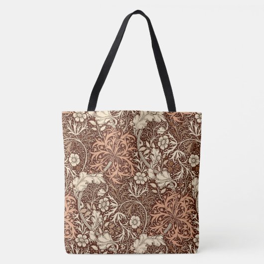 Tote Bag Art Nouveau Fleur d'algues, Brown et beige (Devant)