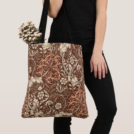 Tote Bag Art Nouveau Fleur d'algues, Brown et beige (De près)