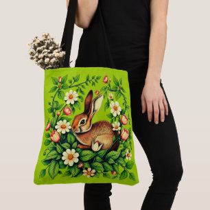 Tote Bag Art Nouveau Lièvre sauvage et fleurs