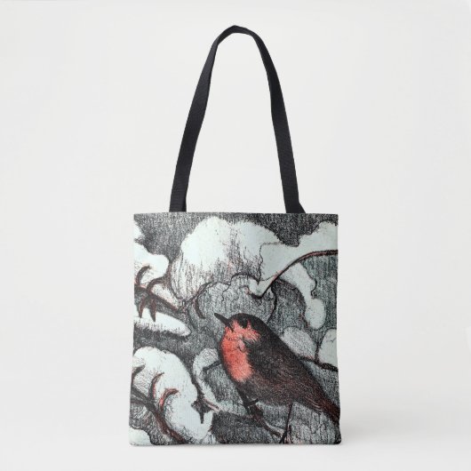 Tote Bag Art nouveau néerlandais Robin Bird en hiver (Devant)