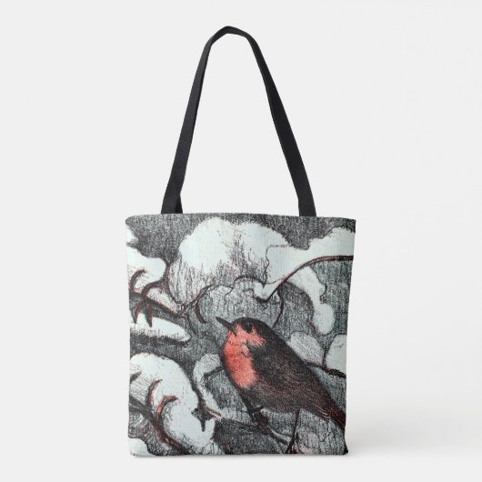Tote Bag Art nouveau néerlandais Robin Bird en hiver (Dos)