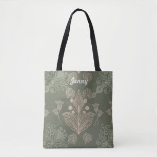Tote Bag Art Nouveau Vert Floral Personnalisé