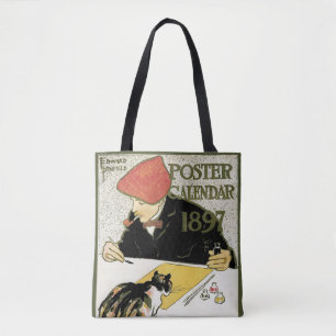 Tote Bag Art Nouveau vintage, artiste peignant avec un chat