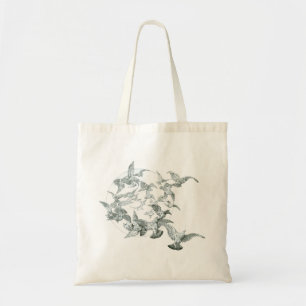 Tote Bag Art Nouveau vintage troupeau d'oiseaux avec pleine