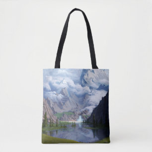 Tote Bag Art numérique de cascade du lac Montagnes 3D illus