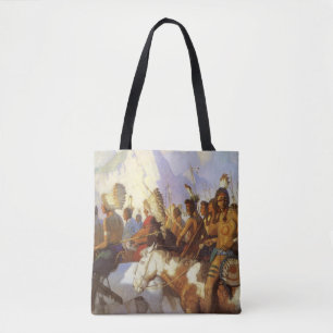 Tote Bag Art occidental vintage, Parti de guerre indien par