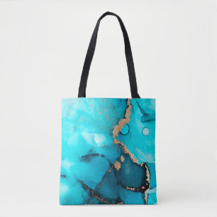 Tote Bag Art original de l'encre d'alcool Turquoise Abstrai
