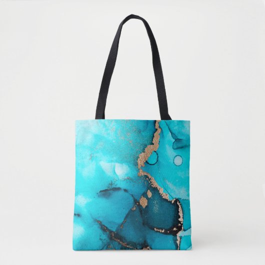 Tote Bag Art original de l'encre d'alcool Turquoise Abstrai (Devant)