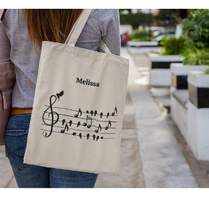 Tote Bag Art personnalisé de clé de sol de l'oiseau chanteu