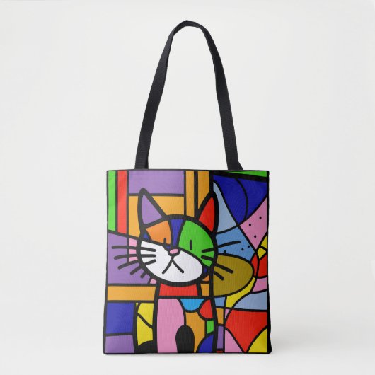 Tote Bag Art Pop Design de chat Vibrant et Coulourd (Devant)