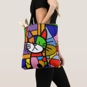 Tote Bag Art Pop Design de chat Vibrant et Coulourd (De près)