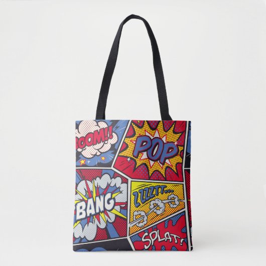 Tote Bag Art pop rétro, motif de la bande dessinée. (Devant)