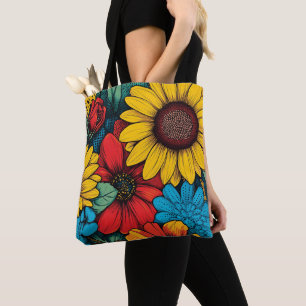 Tote Bag Art Pop Vibrant Design floral avec tournesols