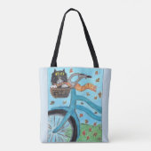 Tote Bag Art populaire Bicycle Chat unique peinture amusant (Dos)