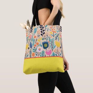 Tote Bag Art populaire moderne floral simple, bloc de coule