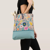 Tote Bag Art populaire moderne floral simple, bloc de coule (De près)