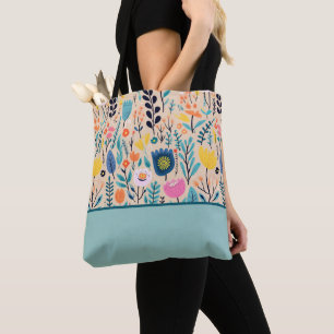 Tote Bag Art populaire moderne floral simple, bloc de coule