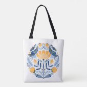 Tote Bag Art populaire ornement rond avec oiseaux, roses et (Dos)