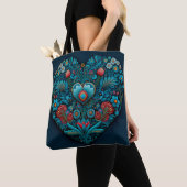 Tote Bag Art populaire ukrainien - Coeur inspiré en bleu (De près)