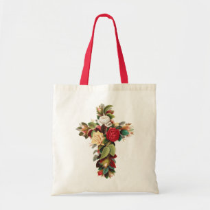 Tote Bag Art religieux croix botanique vintage de roses