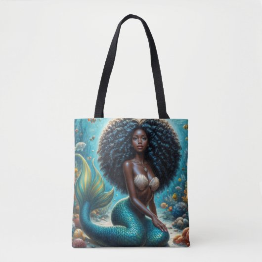 Tote Bag Art sous-marin de la sirène noire (Devant)